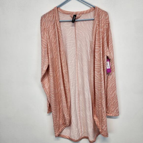 Ambrielle Zebra Print Cardigan Size M Pink Open Front Soft Longline Rayon Blend - Picture 1 of 11